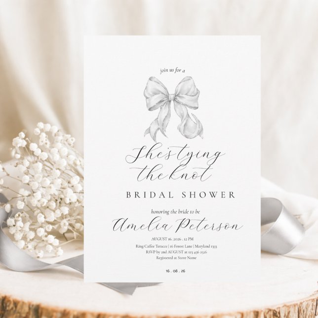 Invitation Elegant, tying the knot bridal shower white bow. (Créateur téléchargé)