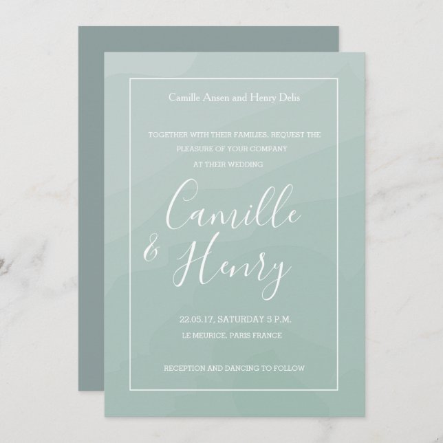 Invitation Elégant type bleu turquoise mariage (Devant / Derrière)