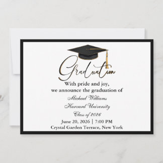 Invitation Elegant Typography Black Cap Monochrome Graduation