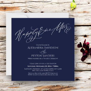 Invitation Elegant Typography Happily Ever After Simple Navy