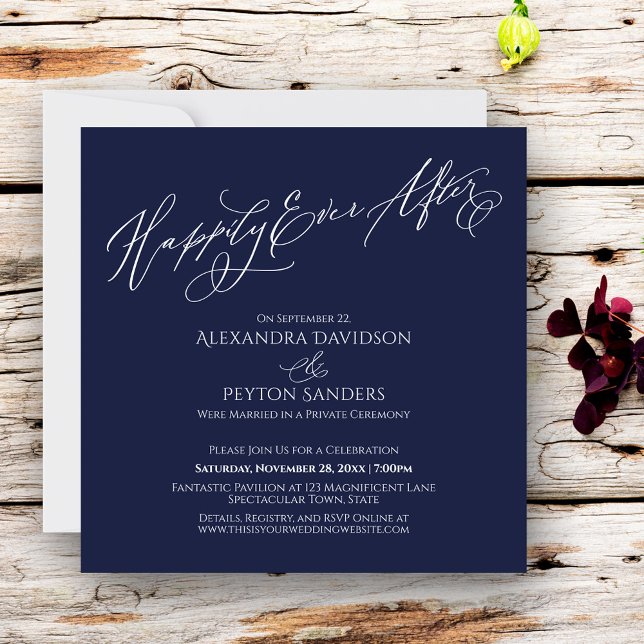 Invitation Elegant Typography Happily Ever After Simple Navy (Créateur téléchargé)