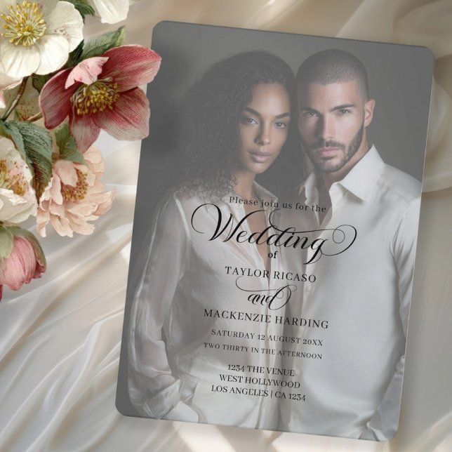 Invitation Elegant Typography Wedding Photo Template (Stunning simple wedding invitation with elegant typography by Ricaso. Add photo and text)