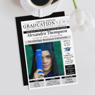 Invitation Élégant Unique Étudiant Diplômé Journal Noir