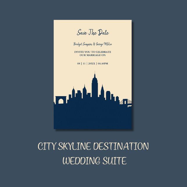 Invitation Elégant Urban Chic Skyline destination Mariage (Créateur téléchargé)