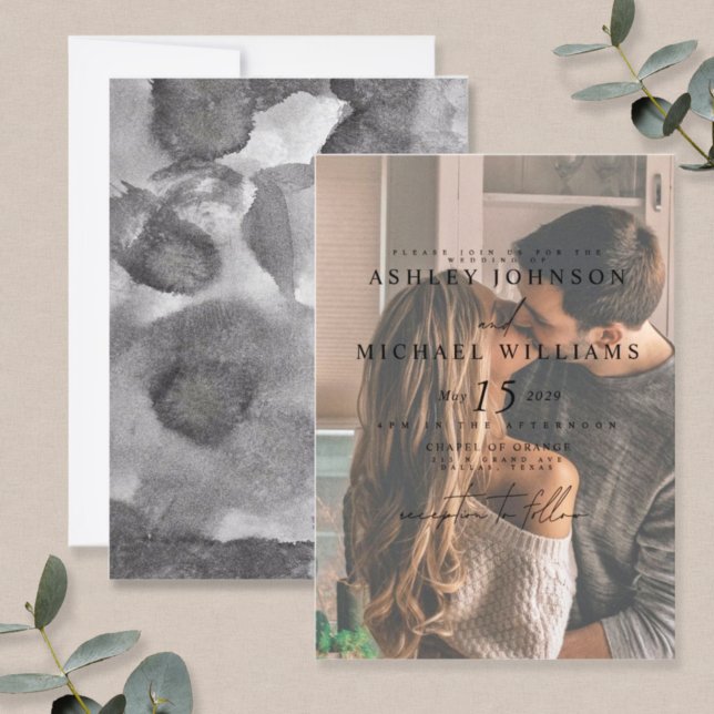 Invitation Elégant Vellum Overlay Aquarelle Mariage photo (Créateur téléchargé)