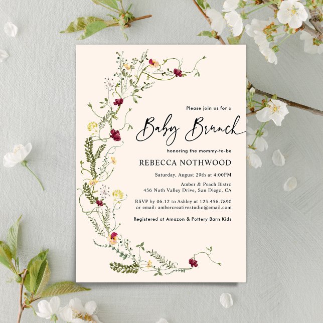 Invitation Elégant verdure Fleur sauvage Wreath Baby Brunch (Créateur téléchargé)