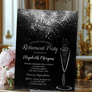 Invitation Élégant verre à confettis argenté noir retraite
