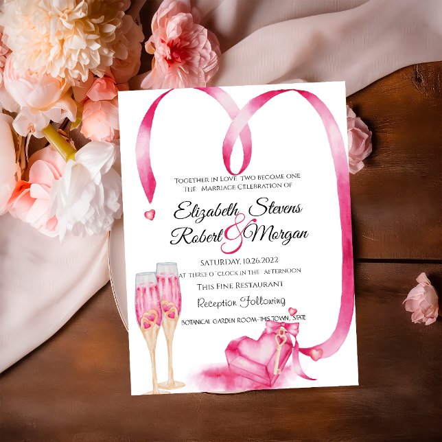 Invitation Élégant verre Champagne Coeurs rouges (Créateur téléchargé)