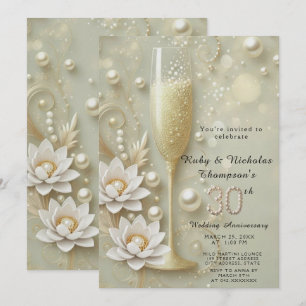 Invitation Elégant verre Pearl & Champagne 30e Mariage Anniv