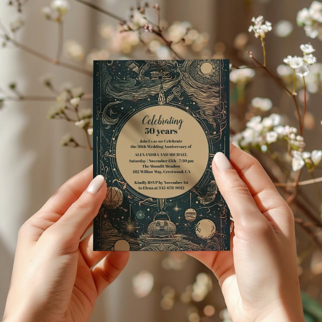 Invitation Élégant Vert Argent Tarot Mariage Anniversaire (Créateur téléchargé)