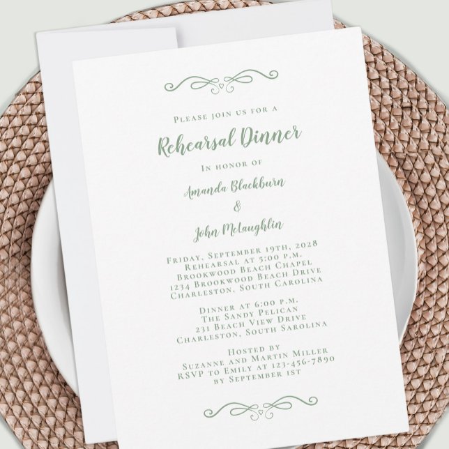 Invitation Élégant Vert Blanc Chic Mariage Repas de répétitio (Créateur téléchargé)