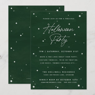 Invitation Élégant Vert+Blanc Étoiles magiques Fête d'Hallowe