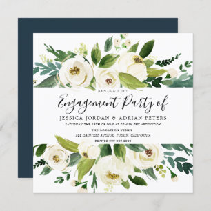 Invitation Élégant Vert Blanc Floral Parti d'engagement
