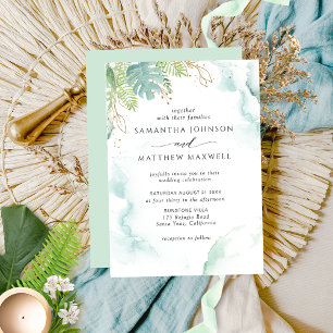 Invitation Elégant Vert bleu Aquarelle Vert Mariage