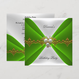 Invitation Élégant Vert Citron Anniversaire Or Bijou Blanc So