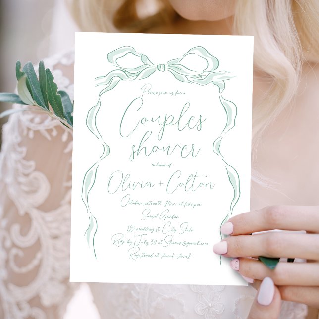 Invitation Elégant vert clair main tiré Couples de la boîte d (Elegant Light Green Hand Drawn Bow Couples Shower Invitation)