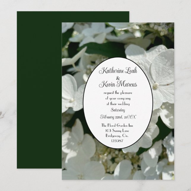 Invitation Élégant vert de forêt blanc Hydrangea Mariage (Devant / Derrière)