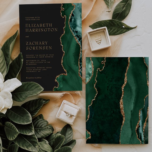 Invitation Élégant Vert Émeraude Agate Or Mariage (Créateur téléchargé)