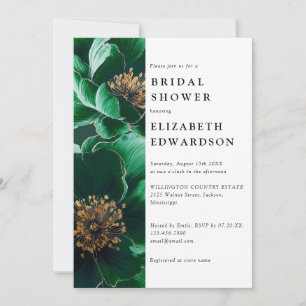 Invitation Élégant Vert Émeraude Floral Code QR Enterrement d