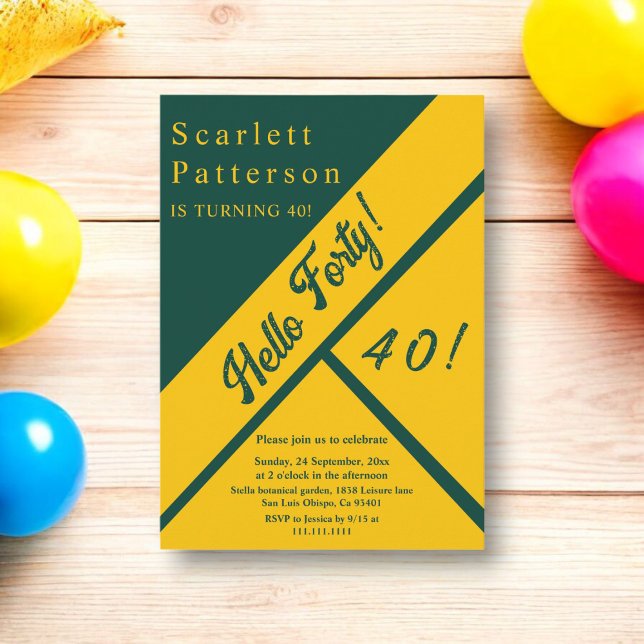 Invitation Elégant Vert Et Or Luxe Chic 40e Anniversaire (Créateur téléchargé)