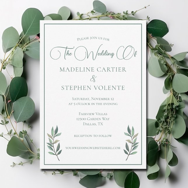 Invitation Elégant vert Eucalyptus Feuille Mariage de automne (Créateur téléchargé)