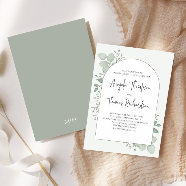 Invitation Elégant vert Eucalyptus Foliage Feuilles de verdur (Elegant Moss green with eucalyptus and leaves greenery. )