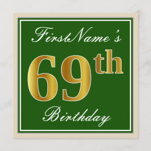 Invitation Élégant, vert, Faux Gold 69e anniversaire + Nom