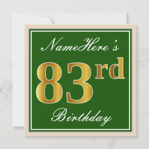 Invitation Élégant, vert, Faux Gold 83e anniversaire + Nom