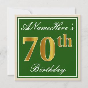 Invitation Elégant, Vert, Faux Or 70ème Anniversaire + Nom