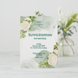 Invitation Elégant vert Floral 19e Anniversaire Température d