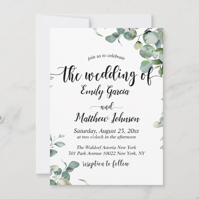 Invitation Elégant vert Floral Eucalyptus Mariage (Devant)
