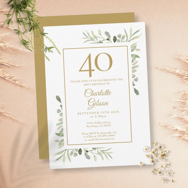 Invitation Élégant Vert Foncé Aquarelle 40e Anniversaire (Créateur téléchargé)