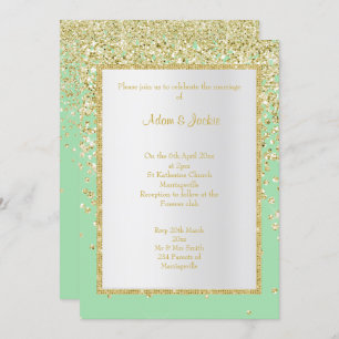 INVITATION ÉLÉGANT VERT OR SPARKLE MARIAGE PERSONNALISÉ
