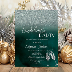 Invitation Élégant Vert Paillettes Bokeh Enterrement de Vie d