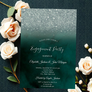 Invitation Élégant Vert Paillettes Bokeh Vert Fiançailles