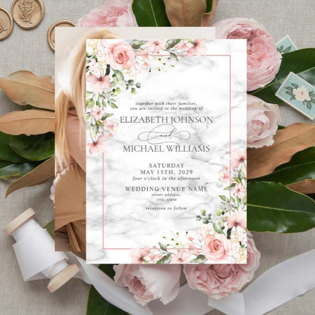 Invitation Élégant vert pâle Dusty rose Mariage floral (Créateur téléchargé)