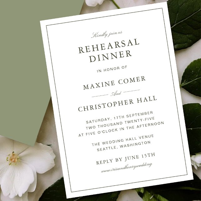 Invitation Élégant Vert Poussiéreux Dîner de Répétition Class (Elegant dusty green rehearsal dinner invitation creates a warm and memorable gathering atmosphere.)