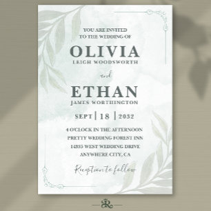 Invitation Élégant Vert Sauge Aquarelle Foliage Mariage