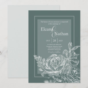 Invitation Élégant Vert Sauge et Mariage Floral Botanique