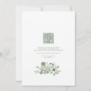Invitation Élégant Vert Sauge Floral Vintage Code QR Mariage