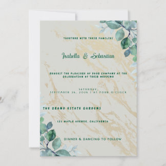 Invitation Élégant Vert Sauge Poussiéreux Eucalyptus & Marbre