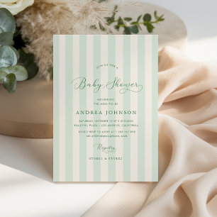 Invitation Élégant Vert Stripes Sexe Neutre Baby shower
