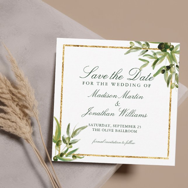 Invitation Élégant Vert Vin Botanique Or Enregistrer la date (Créateur téléchargé)