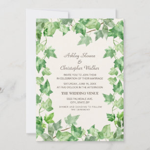 Invitation Élégant Vert Vining Feuille Ivy Cream Mariage