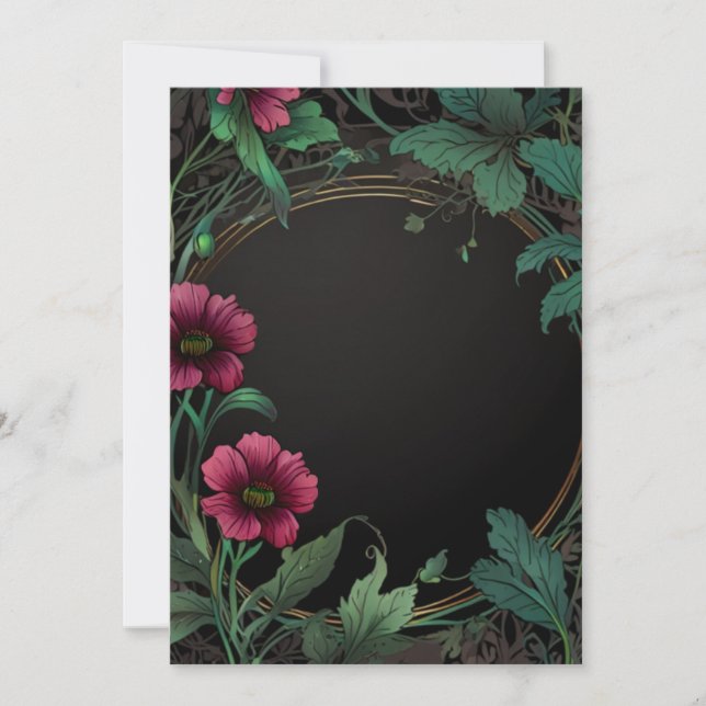 Invitation Elegant victorian moody dark green pink floral (Devant)