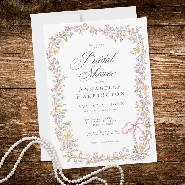 Invitation Elegant Victorian Pastel Floral Bow Bridal Shower (Elegant Victorian Pastel Floral Bow Bridal Shower Invitation)