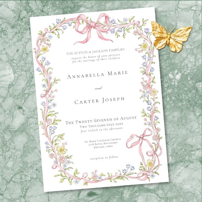 Invitation Elegant Victorian Pastel Floral Bow Wedding (Elegant Victorian Pastel Floral Bow Wedding Invitation)