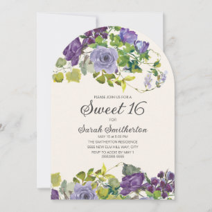 Invitation Élégant Vignes Florales Aquarelle Violettes Sweet 