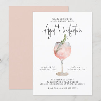 Invitation Élégant vin rose vieilli à la perfection 50e anniv