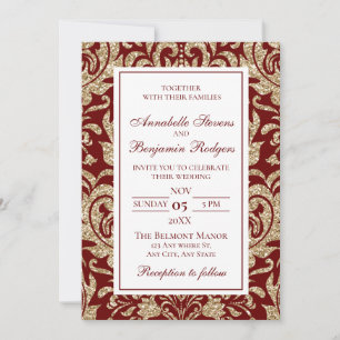 Invitation Elégant Vin Rouge et or Faux Parties scintillant M